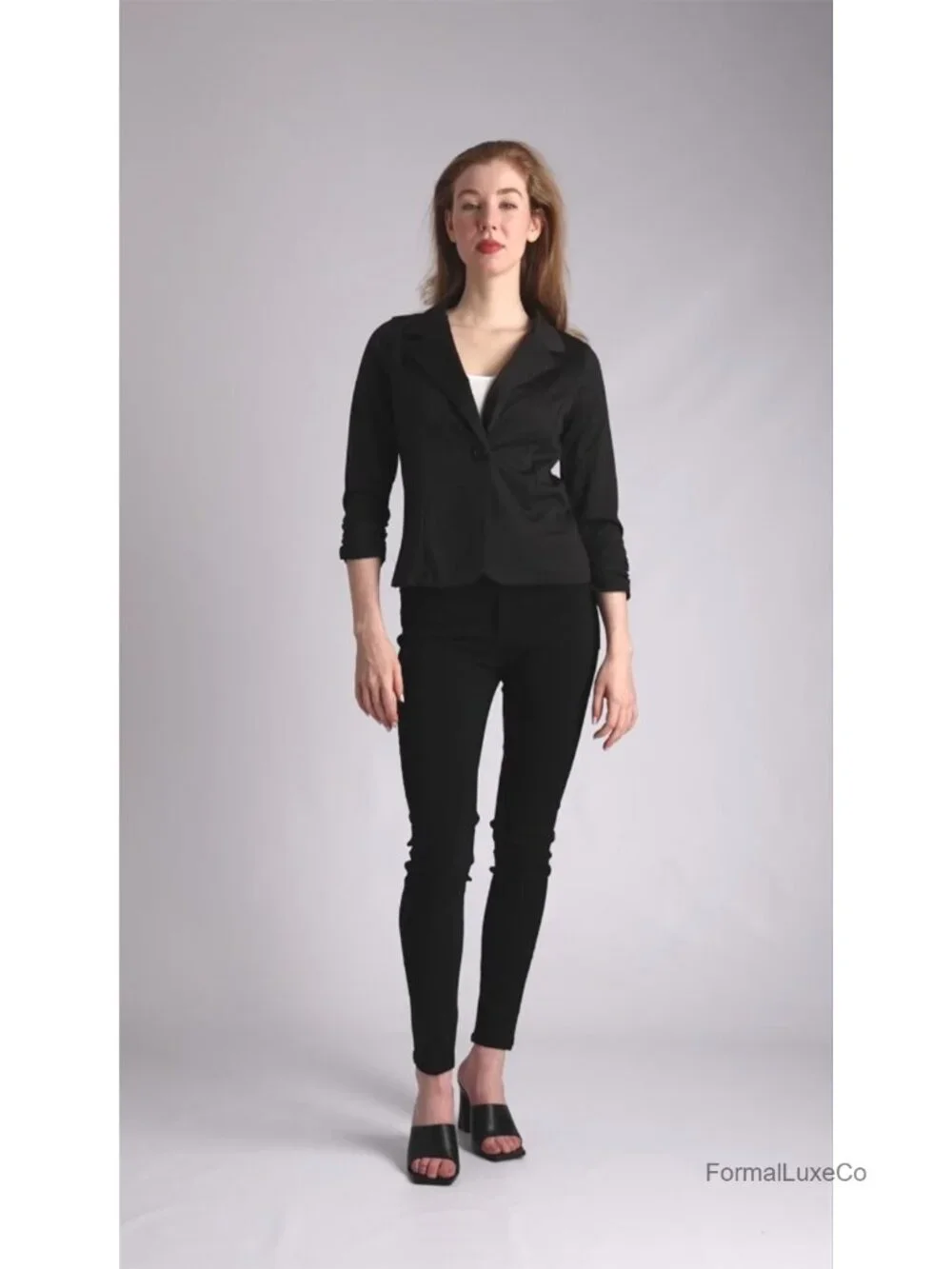 Lightweight Stretch Ponte Cardigan Blazer Jacket 3/4 Sleeve Notch Collar